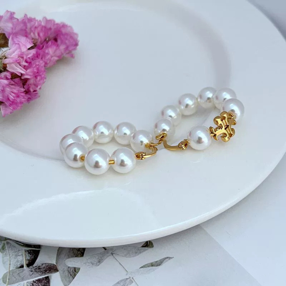 Tory Burch Geometric Round Pearl Strand Studded Metal Earrings